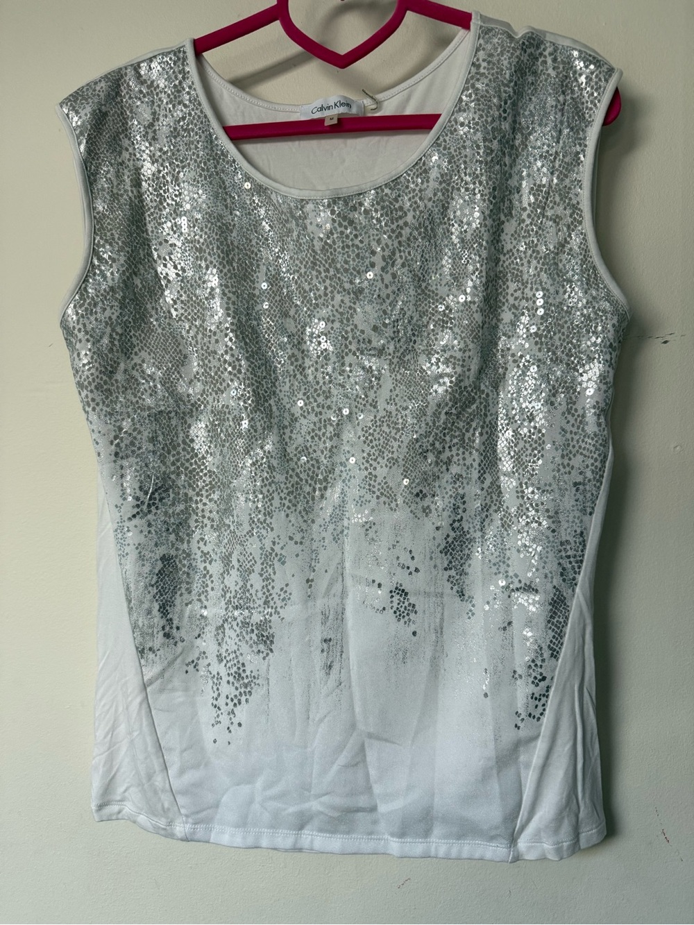 Calvin Klein White Sequin Sleeveless Tank
